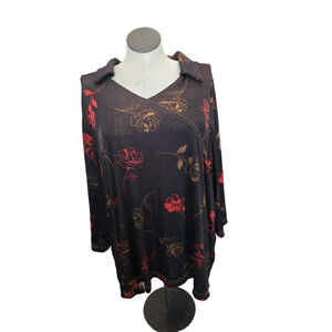 Women's Kathy Ireland Black Floral Tunic Top 3X